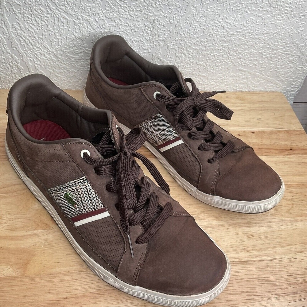 Lacoste Europa NS SPM 21233-0511 Brown Lace Up Sneaker Men 13 Indonesia Leather